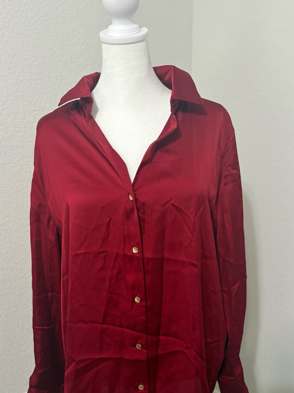 Women's Satin Button-Down Shirt in Burgundy